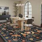 Moynesa Area Rugs 9x12 Black Folk Art Home Decor, Modern Transitional Aesthetic Floral Bird Medallion Carpet for for Living Room Bedroom Dining Room,Non-Slip Washable Floor Protection