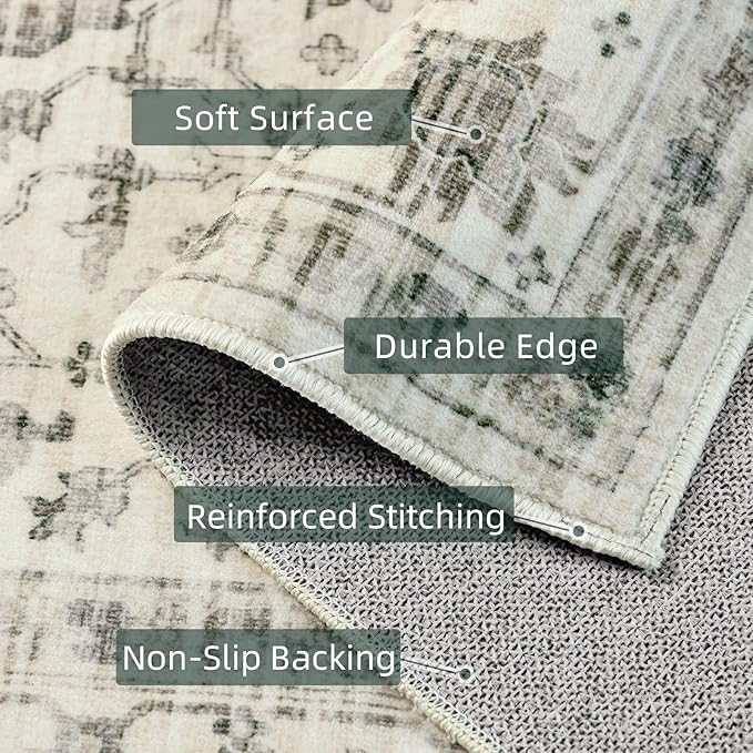 5x8 Area Rugs for Bedroom - Washable Rug 5x8 Rugs Vintage Large Carpet Non-Slip Boho Rug for Living Room Dining Room Nursery Area Rugs Print Floor Rug Cream