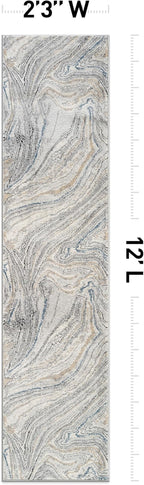 Rugshop Marble Swirl Distressed Gray Area Rug 2' 3" x 12' Runner Ideal for Hallway, Kitchen, Entryway, or Behind The Sofa