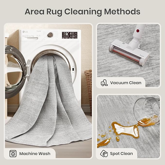 Valenrug Washable Rug 6x9 - Stain Resistant 6x9 Area Rugs for Living Room, Non Slip Backing Printed Rugs for Bedroom, Folable Machine Washable Area Rug (6'x9', Grey)