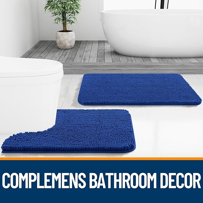 OLANLY Bathroom Rugs 36x24, Extra Soft Absorbent Chenille Bath Rugs, Rubber Backing Quick Dry, Machine Washable Bath Mats for Bathroom Floor, Tub and Shower, Home Decor Accessories, Royal Blue