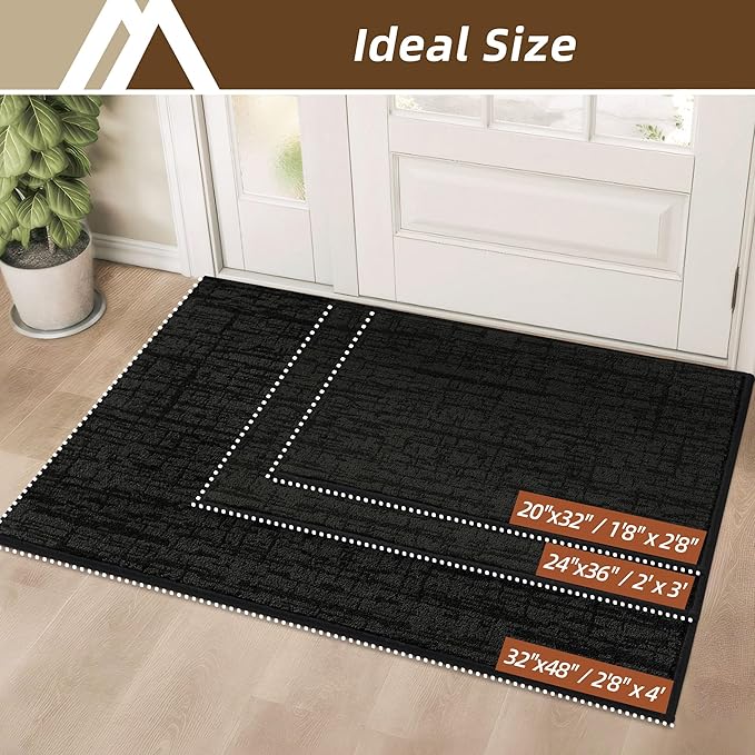 COSY HOMEER Door Mat,Dirt Trapper Entryway Rugs 20"x32",Non Slip Washable Entrance Mats,Absorbent Welcome Mat,Low Profile Dog Door Mats for Front Back Doomats and Wet Shoes,Black