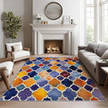 Moroccan Rugs for Living Room - 8x10 Area Rugs, Moroccan Trellis Living Room Rug, Colorful Geometric Rug for Bedroom, Oriental Tile Washable Carpet, Traditional Patchwork Home Decor & Gifts