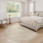 6ft Round Rug Living Room: Washable Large Vintage Rug Neutral Non-Slip Soft Stain Resistant Indoor Carpet for Bedroom Nursery Dining Room Under Table Bed Home House Office Playroom - Brown