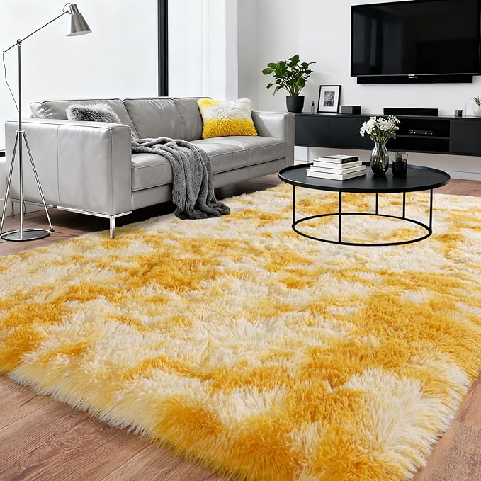 Upgrade Non-Slip Plush Rugs for Living Room, Soft Shaggy Carpets for Living Room, Fuzzy Rugs for Kids' Room, Perfect Decor for Modern Home Tie Dye Yellow 8x10Feet