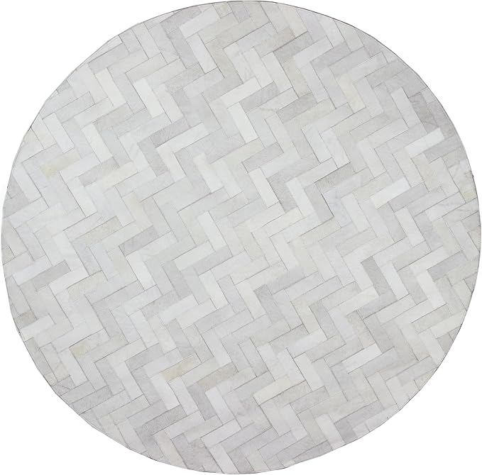 Sn Alef Home Soft Textured Round Rug | White & Grey Woven Carpet for Living Room Bedroom | Minimalist Handcrafted Circular Floor Mat for Home & Décor (Gray_4x4 ft)