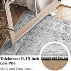 jinchan Fiora Runner Rug 2x5 Machine Washable Hallway Rug Grey Vintage Floral Print Non-Slip Low Pile Ultra-Thin for Kitchen, Entryway, Laundry Room, Bedroom, Farmhouse (2‘x5’, Grey)