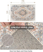 Enkor Area Soft Rugs 5x7 Washable Non Slip Boho Floor Rugs for Living Room Bedroom, Vintage Style Farmhouse Mat for Kitchen Entryway Orange & Black