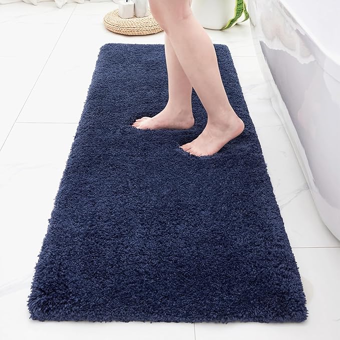 Bathroom Runner Rug 24x70 Navy Non Slip Fluffy Long Bath Mat for Bathroom Floor Washable Plush Luxury Bath Rug for Tub Absorbent Shower Sink Mat Bedside Rug