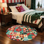jinchan Round Christmas Rug 4ft for Entryway Washable Circle Christmas Bedroom Rug 4' Round Xmas Geometric Non-Slip Soft Carpet Festive Red-Green Holiday Patch Decor for Kitchen Living Room Porch