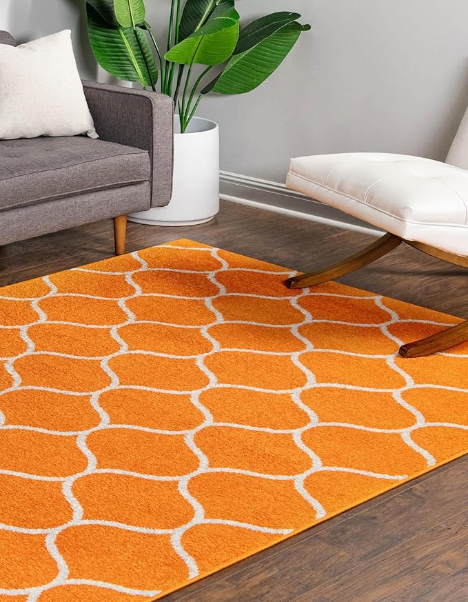 Rugs.com Lattice Frieze Collection Rug – 3' 3 x 5' 3 Orange Medium Rug Perfect for Living Rooms, Large Dining Rooms, Open Floorplans