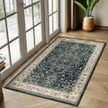 Farmhouse Distressed 3x5 Area Rugs for Entryway Foyer, Washable Non Slip Low Pile Throw Rugs for Kitchen, Vintage Medallion Pinted Carpet for Bedroom/Bathroom/Home Office, Midnight/Multi