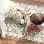 Vintage Floral 2x7 Runner Rug, Beige Tan White Washable Kitchen Runner Rug Non-Slip Hallway Rug Runner Super Soft Thin Printed Faux Wool Carpet for Entryway Bedroom Laundry Room Indoor