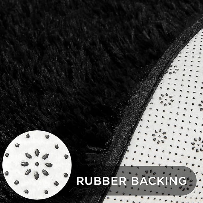 Andency Black Round Area Rug for Bedroom, Soft Shag Circle Rug 4x4 for Room, Fluffy Faux Fur Carpet for Home Decor, Circular Fuzzy Plush Rug for Living Room Playroom