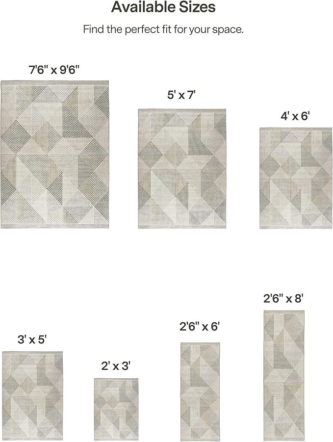 ReaLife Rugs Machine Washable Area Rug - Living Room Bedroom Bathroom Kitchen Entryway Office - Padded Low Pile Stain Resistant Premium - Modern Geometric Contemporary - Miles - Beige 4' x 6'