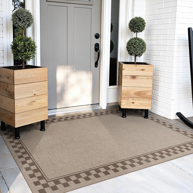OJIA Easy Jute 3x5 Washable Rugs for Entryway, Farmhouse Patio Rug Indoor Outdoor Living Room Carpet, Modern Neutral Kitchen Rugs Non-Slip Front Door Mat Throw Carpet for Entrance Office Porch Decor