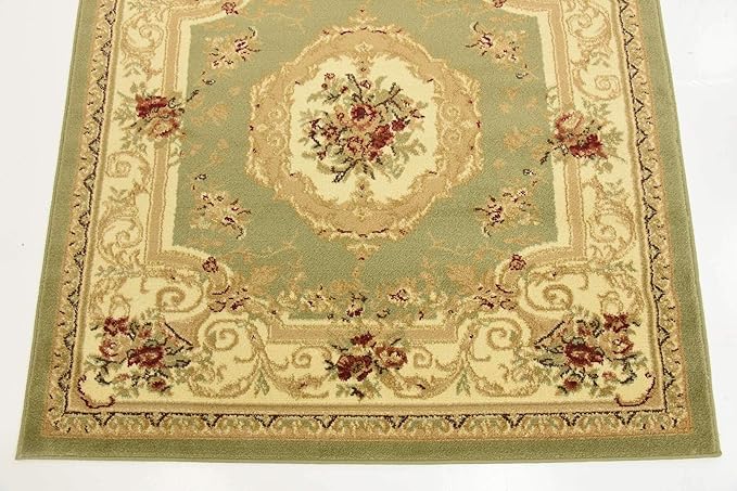 Unique Loom Versailles Collection Traditional Classic Floral Motif Area Rug (4' 0 x 4' 0 Square, Green/ Ivory)