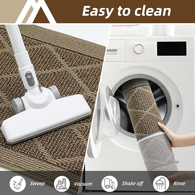 COSY HOMEER Non-Slip Door Mat 24"x36", Entryway Rugs Low Profile Absorbent Dirt Trapper Doormat for Front Entrance, Washable Polypropylene Entry Mat (Beige)