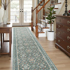 WITSHOCK Washable 3x12 Long Runners Rugs for Hallways,Vintage Neutral Hallway Rugs for Entryway Kitchen Bedroom,Vintage Farmhouse Home Decor(Teal Blue,3x12)