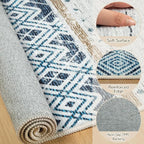 BESTSWEETIE 2x10 Area Rugs for Living Room Washable Moroccan Farmhouse Neutral Geometric Low Pile Non-Slip Soft Print Pattern Rug for Bedroom Kitchen Dining Room Entryway Blue/Brown