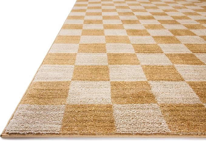 Loloi Chris Loves Julia Calvin Collection CLV-01 Apricot/Ivory 6'-3" x 9'-6" Area Rug Checkered Neutral Soft Living Room Bedroom Carpet
