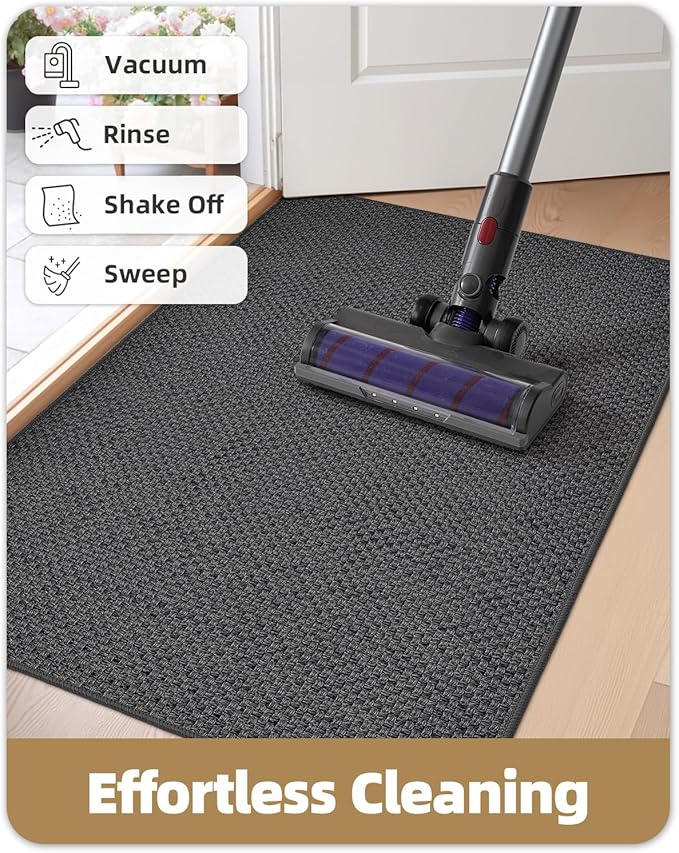 Color&Geometry Ultra-Thin Indoor Door Mat, 36"x56" Low-Profile Non-Slip Entryway Rug with Modern Geometric Texture, Washable Doormat for Indoor Entrance, Front Door, Grey (Rolled-up NO Creases)