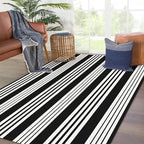 KOZYFLY Black and White Striped Outdoor Rug 4x6 Ft Area Rug Washable Indoor Outdoor Rug Hand Woven Cotton Door Mat Outdoor Carpet for Front Door Entryway Patio Porch Living Room