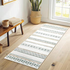 BESTSWEETIE 2x8 Area Rugs for Living Room Washable Moroccan Farmhouse Neutral Geometric Low Pile Non-Slip Soft Print Pattern Rug for Bedroom Kitchen Dining Room Entryway Green/Brown