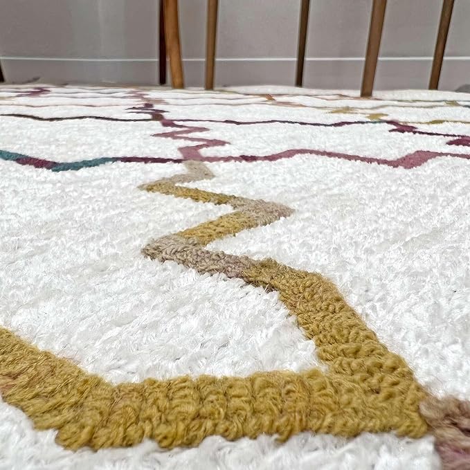 Alfa Rich 7x10 Moroccan White Washable Area Rugs for Living Room Bedroom Kitchen Decor Cotton Rug