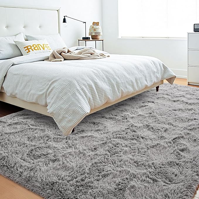 Beglad Fluffy Area Rugs 3 x 5 Feet, Modern Minimalist Style Shag Rugs, Non-Slip Indoor Carpet Soft Rugs for Bedroom, Living Room, Grey