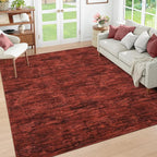 RUGSREAL Area Rug 5x7 Machine Washable Area Rug for Living Room Non-Slip Stain Resistant Modern Abstract Bedroom Rug Contemporary Solid Throw Rug Foldable Accent Floor Carpet for Dining Room, Red
