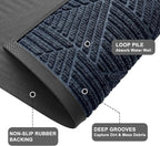 Kitinjoy Front Door Mat Outside Entrance, Sturdy Natural Dirt Trapper, Heavy Duty Rubber Doormat, Low Profile Non-Slip Backing, Easy Clean Floor Mat for Indoor Outdoor Entry, 35X23 Inch, Navy Blue