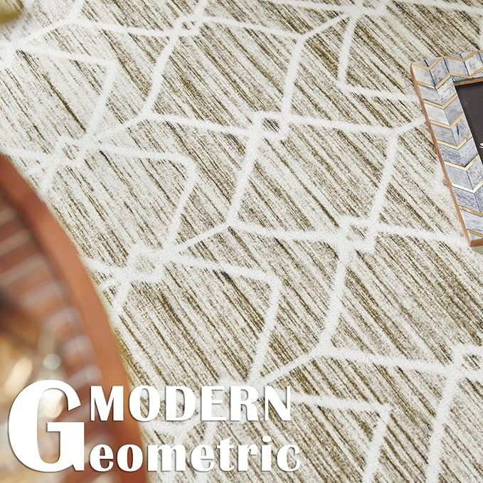 jinchan Moroccan Runner Rug 2x6 - Kitchen Machine Washable Runner Rug Modern Geometric Low-Pile Lightweight Non-Slip Carpet for Entryway Hallway Laundry Room Bedroom Bedside (2x6ft, Taupe)