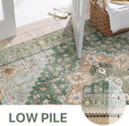 GENIMO 5x7 Area Rugs for Living Room, Machine Washable Non Slip Vintage Rugs, Low Pile Lightweight Chenille Print Rug for Bedroom, Dining Room, Home Office,Sage Green