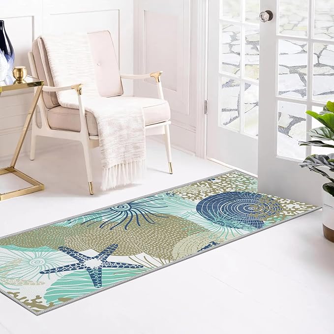 Tritard Coastal Runner Rug 2x6 Nautical Kitchen Hallway Rugs Beach Themed Non-Slip Indoor Floor Mat Machine Washable Rugs Carpet for Bathroom Living Room Bedroom Laundry Room Entryway, Navy