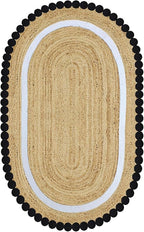 10x14 Oval Jute Rugs for Bedroom Kilim Rug Flatweave Rug Natural Jute Thick 0.27" Solid Pattern Black Beige Hand Braided Jute Handmade Boho Indoor Outdoor Rugs for Living Room Dining Room