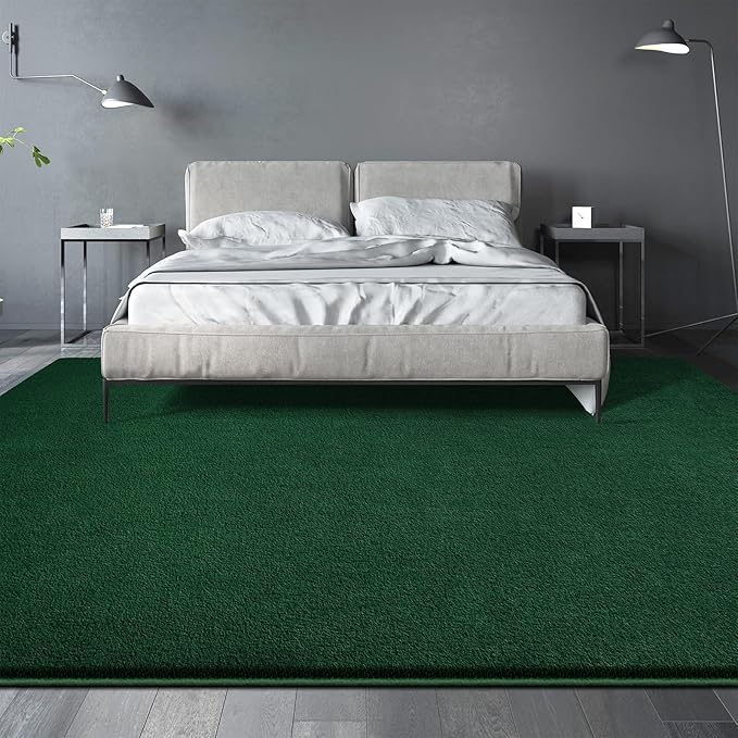 Large Area Rugs for Living Room Bedroom, 6x9 Feet Dark Green Rug, Minimalist Modern Shag Rug, Soft Thick Memory Foam Indoor Carpet, Non-Slip Washable Rug for Boys Girls Dorm Nursery Room Home Decor