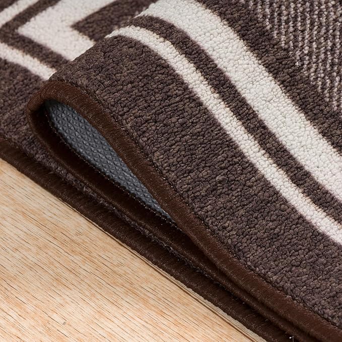 Beverly Rug Non Slip Area Rugs 3x5 Modern Bordered Non Skid Rubber Backing Soft Area Rug for Living Dining Room Easy to Clean Non Shedding Kitchen Bedroom Indoor Carpet 3 x 5 Brown