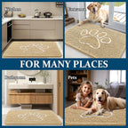 OLANLY Dog Door Mat for Muddy Paws 59x35, Paw Print Design, Absorbs Moisture and Dirt, Absorbent Non-Slip Washable Doormat, Quick Dry Chenille Mud Mat for Dogs, Entry Indoor Entryway Carpet, Beige