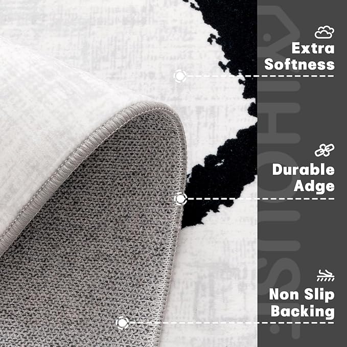 YIHOUSE Geometric 9x12ft Modern Washable Area Rug for Living Room Bedroom - Large Abstract Black and White Rug Non-Slip Ultra-Thin Home Decor