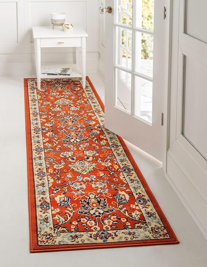 Rugs.com Yasmin Collection Rug – 16 Ft Runner Terracotta Medium Rug Perfect for Hallways, Entryways