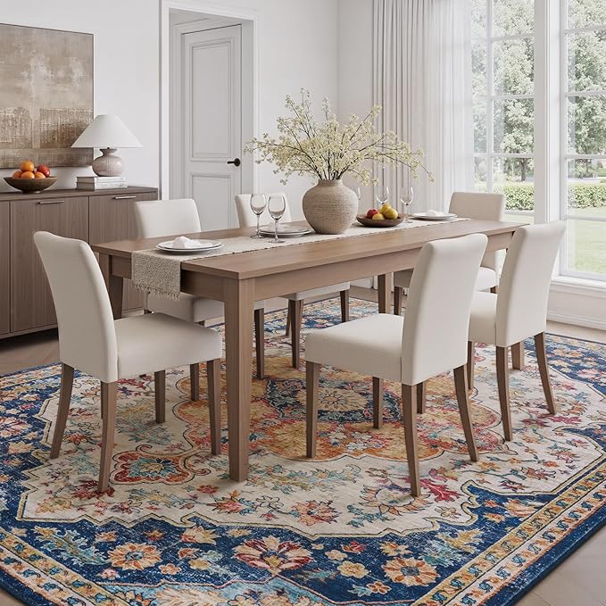tchdio 3x5 Bedroom Area Rug, Non Slip Washable Entryway Rug Indoor, Soft Low Pile Vintage Door Mat, Stain Resistant Rug for Entrance, Bedside, Dining Room (Multi, 3'x5')