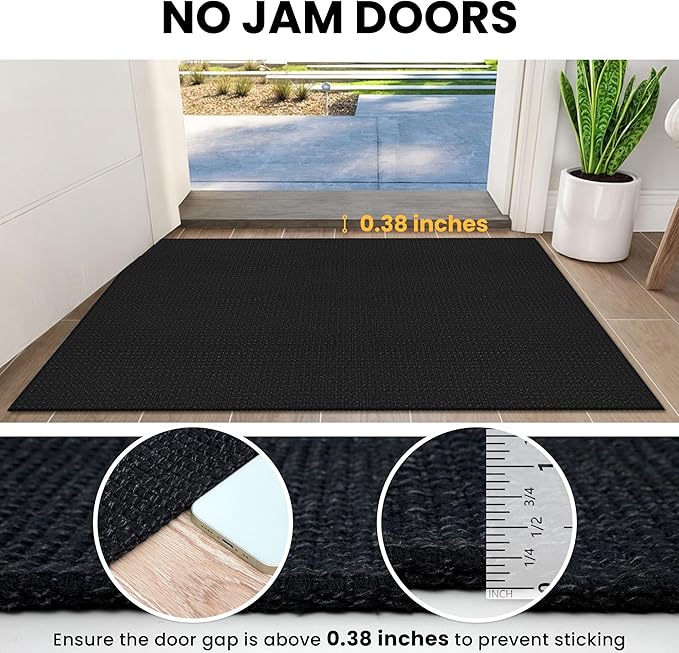 IOHOUZE Washable Exrea Long Hallway Runner Rug 3x16 Non Slip Rubber Backed Kitchen Runner Entryway Runner Indoor, Woven Rugs Floor Carpet for Kitchen Hall Entryway Stair, Black/Grey
