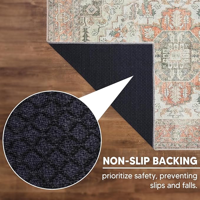 Keen Home Design 2x10 Rug - Machine Washable Runner Rug with Non-Slip Backing, Ideal for Hallway, Entryway, Kitchen, Laundry Room - Vintage, Easy Clean, Durable, Low Pile - (2'6" x 10')