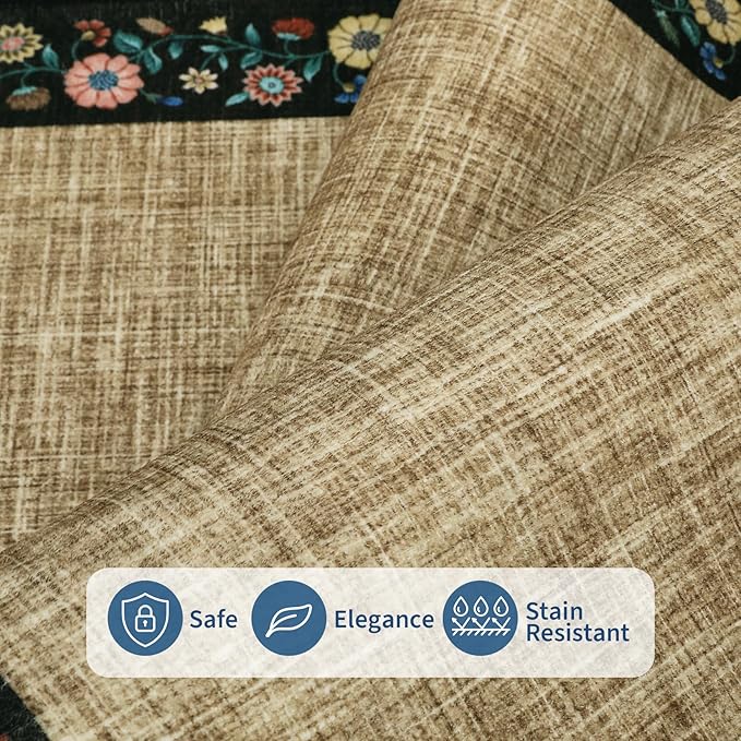 GarveeHome 10x13 Machine Washable Rugs for Living Room Large Area Rug Modern Floral Indoor Accent Carpet Low Pile Carpet Soft Throw Aesthetic Floor Cover for Bedroom Laundry Dining Room, Yellow