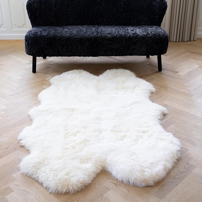 Real Sheepskin Rug 4x6 ft | Sheepskin Rugs for Living Room and Sofa | Bedside Rugs for Bedrooms | Large Fluffy Rug is Breathable & Heat-regulating in Color White