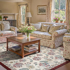 jinchan Elora 8x10 Floral Rug for Living Room Washable Bedroom Rug Vintage Romance Design Non Slip Thin Indoor Floor Cover Large Low-Profile Throw Carpet for Dining Room Office, Red/Beige