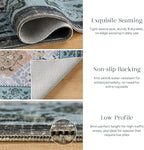 Phantoscope Washable Area Rug 4'x6' Non-Slip, Vintage Boho Rugs for Living Room, Bedroom, Dining Room, Distressed Moroccan Mosaic Diamond Pattern, Low-Pile Foldable Floor Carpet, Blue Teal/Neutral