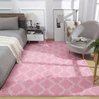 Amearea Fluffy Indoor Trellis Rug, Soft Moroccan Home Rugs for Bedroom, Shag Modern Area Rug for Living Room Kids Room Nursery, Easy Clean, Home Decor Low Pile Carpet, Pink 4x6 Feet