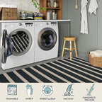 Lahome Striped Easy Jute Outdoor Rug 8x10, Washable Living Room Patio Rug Black Indoor Outdoor Carpet, Farmhouse Geometric Non Slip Non Shedding Carpet for Office Backyard Dining Room